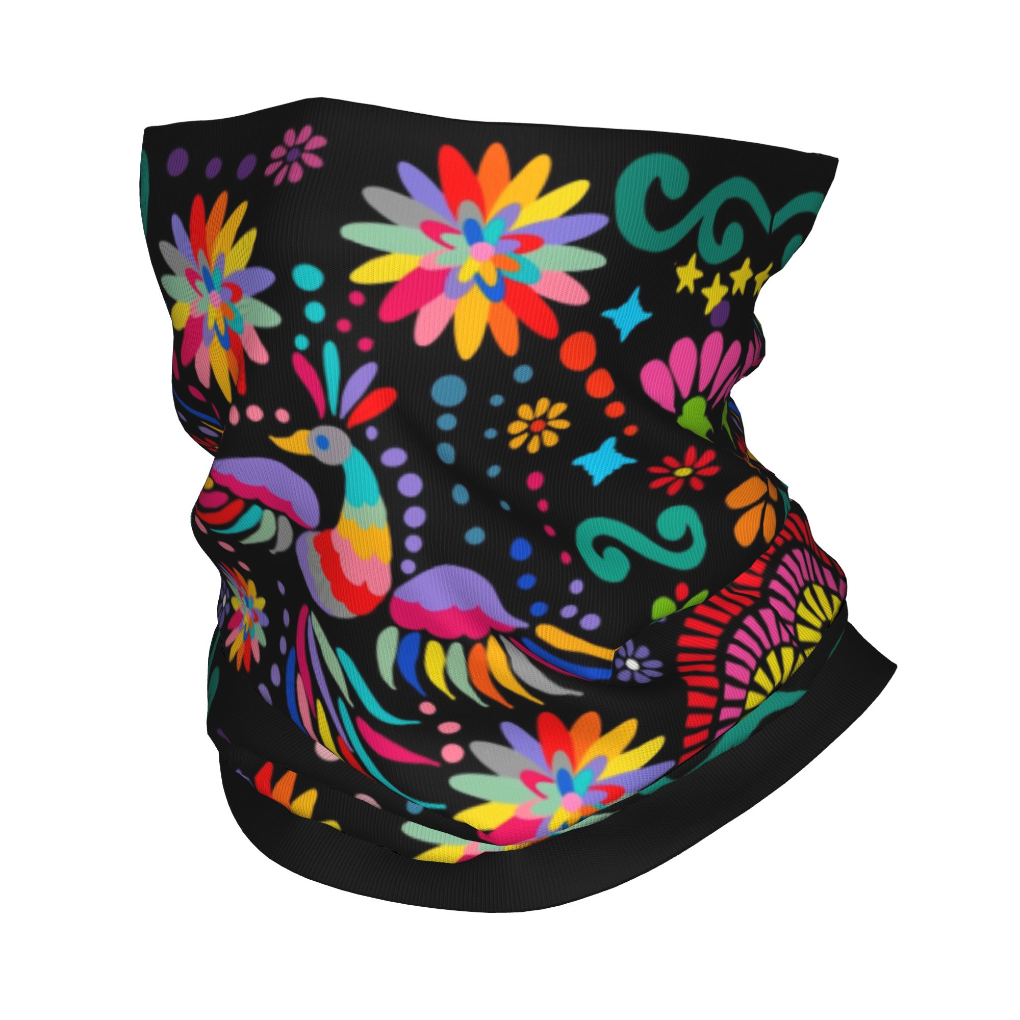 Neck Gaiter Face Cover - 맞춤형 멕시코 플로럴 플라워 텍스타일 반다나