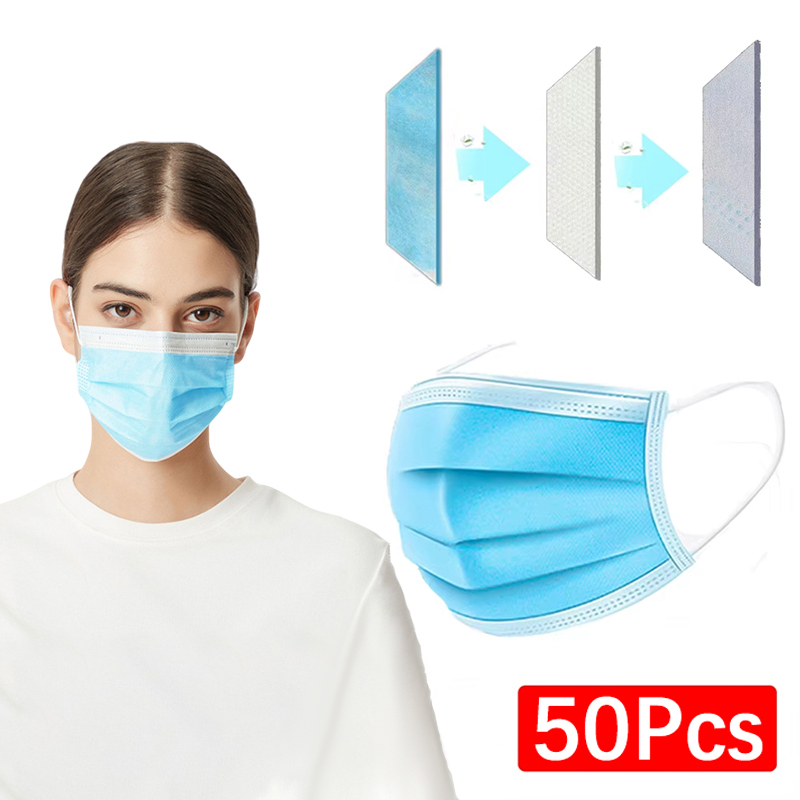 50개 3층 마스크 페이스 마스크 멜트 블로운 천 일회 - Disposable Mask Blue 리뷰 및 가격